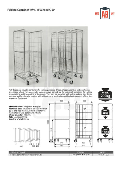 Faltcontainer WMS 1800x810x750 – Zusammenklappbarer Rollbehälter für platzsparende Lagerung