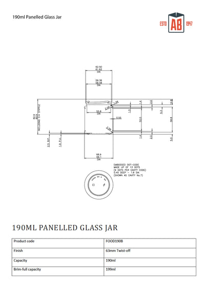 190 ml Lebensmittelbehälter aus getäfeltem Glas