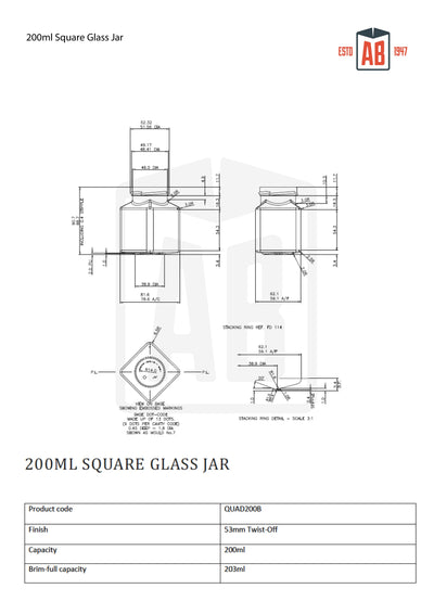 200 ml quadratisches Glasgefäß