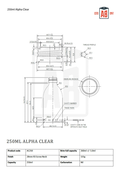 250 ml Alpha-Klarglasflasche
