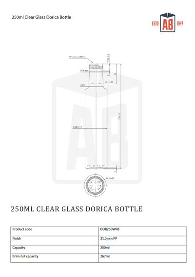250 ml Dorica-Ölflasche aus Klarglas (Schraubhals)