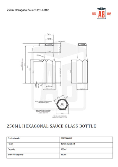 250 ml sechseckige Soßenglasflasche