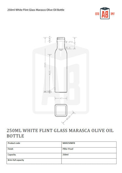 250 ml Marasca-Olivenölflasche aus weißem Flintglas (Schraubhals)