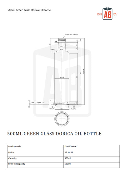 500 ml Dorica-Ölflasche aus grünem Glas (Schraubhals)