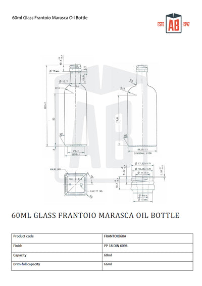 60 ml Glasflasche für Frantoio Marasca-Öl (Schraubhals)