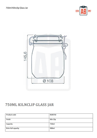 750 ml Kilnclip-Glasgefäß