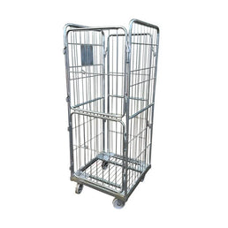 Wäscherollcontainer aus Stahl – 680 x 680 x 1700 mm, galvanisch verzinkt mit geteiltem Klapptor