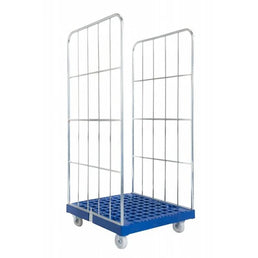 2-seitiger Rollbehälter – 810 x 720 x 1620 mm, verzinkt mit Kunststoffboden, 500 kg Tragkraft