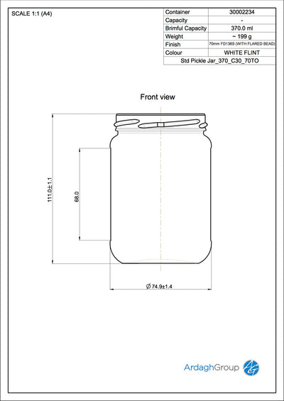 370ml Flintglas Einmachglas für Lebensmittel - Ardagh Glass