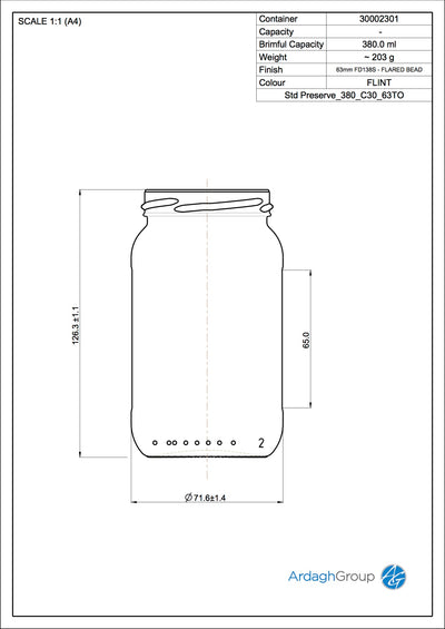 380ml Flintglas Lebensmittelkonservenglas - Ardagh