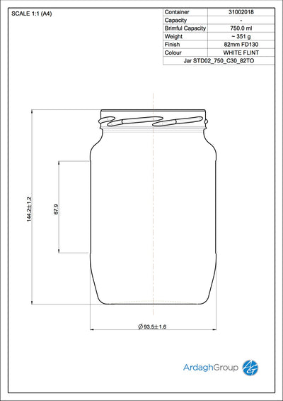 750ml Klarglas Lebensmittelglas - Ardagh