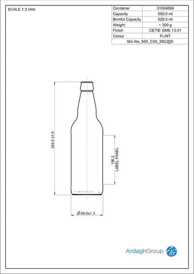 500ml Flintglas Ale Einweg-Bierflasche - Ardagh