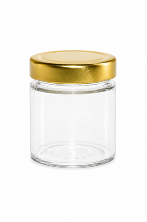 212ml clear glass cylindrical jar with 66mm deep twist off neck finish