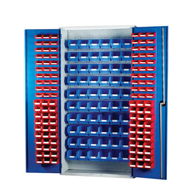 Louvred Panel 2000mm Small Parts Cabinet with Bin Kit | Lockable Storage Unit with Bins Included