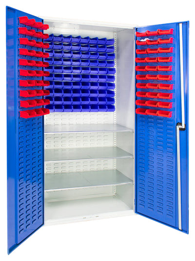 Louvred Panel 2000mm Small Parts Cabinet with Bin Kit | Lockable Storage Unit with Bins Included