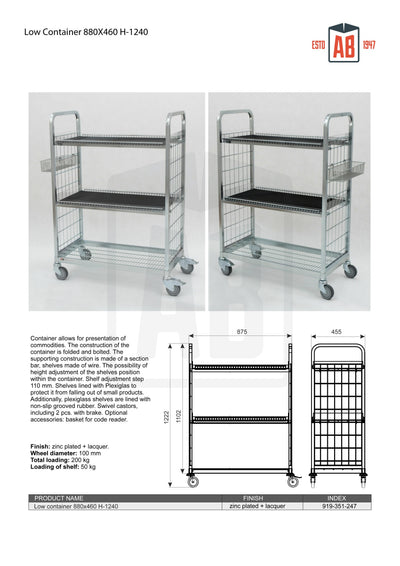 Low Container 880x460 H1240 – Compact Roll Cage for Efficient Storage