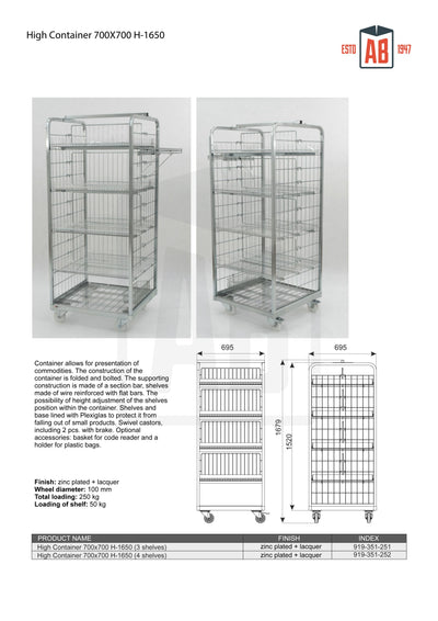 High Container 700x700 H1650 with 4 Shelves – Tall Roll Cage for Maximum Storage