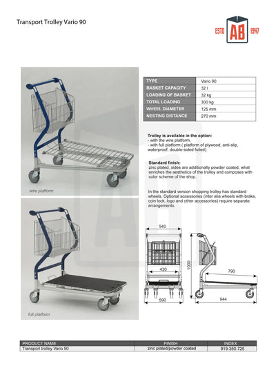 Transportwagen Vario 90 – Fester Korbwagen mit Drahtplattform