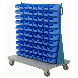 Mobile Small Parts Trolley with Bins | Louvred Panel Storage on Wheels