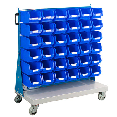 Mobile Small Parts Trolley with Bins | Louvred Panel Storage on Wheels