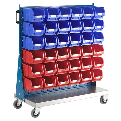 Mobile Small Parts Trolley with Bins | Louvred Panel Storage on Wheels