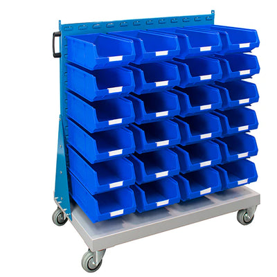 Mobile Small Parts Trolley with Bins | Louvred Panel Storage on Wheels