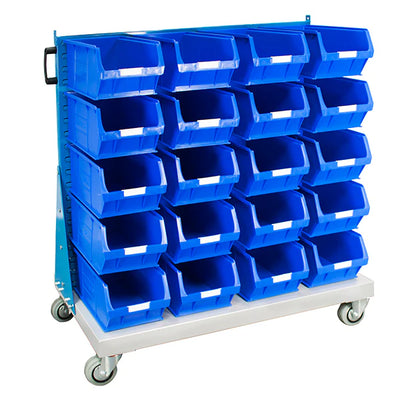 Mobile Small Parts Trolley with Bins | Louvred Panel Storage on Wheels