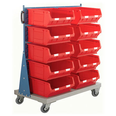 Mobile Small Parts Trolley with Bins | Louvred Panel Storage on Wheels