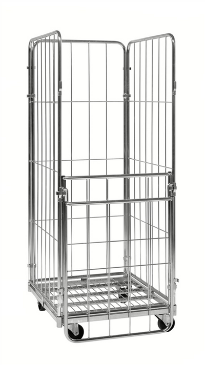 3-Sided Electro-Galvanised Roll Container with Safety Straps – 400kg Capacity