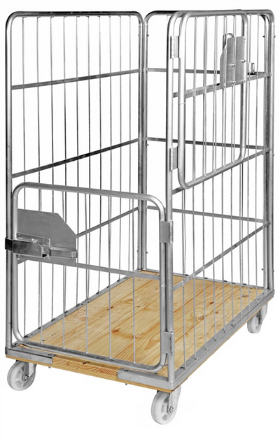 Roll Container with Wooden Base – 2 Door Mesh Roll Cage | 800kg Load Capacity