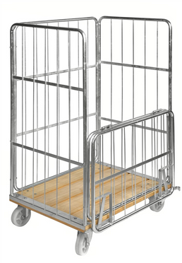 Roll Container with Wooden Base and Half Gate – Galvanised Roll Cage | 500kg Capacity
