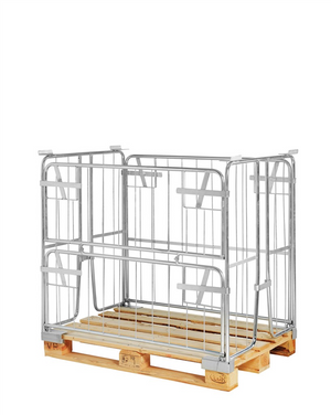 Electrogalvanized Pallet Container – Foldable Side – For EUR Pallet 1200 × 800 mm – 1200 × 800 × 1000 mm