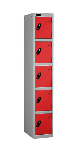 5 Door Steel Locker, 305 x 460 x 1760 mm, Mild Steel, Silver Body