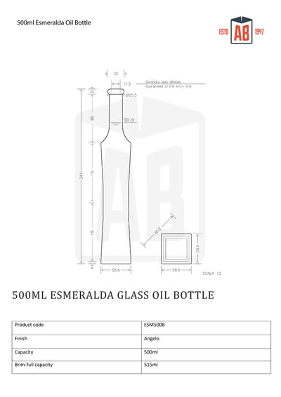 500ml Esmeralda Glass Oil Bottle (Cork Opening)