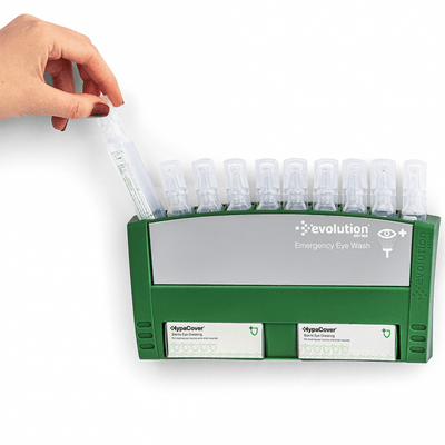 Eyewash Pod Station with Mirror – Includes 10 x 20ml Sterile Saline Pods