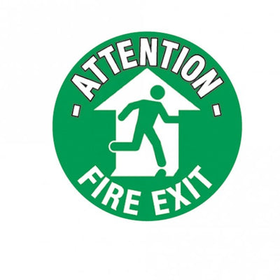 Attention Fire Exit Floor Marker Sign – 430mm Diameter Warehouse Graphic Sign