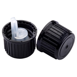 GL18 Schwarze Kappe mit horizontalem Tropfereinsatz – 18mm Flaschenverschluss