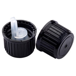 GL18 Schwarze Kappe mit horizontalem Tropfereinsatz – 18mm Flaschenverschluss