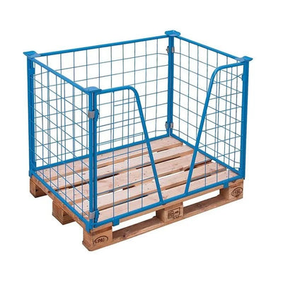 Drahtpalettenrahmen – 1200 x 1000 x 800 mm – V-Öffnung, blau, faltbar